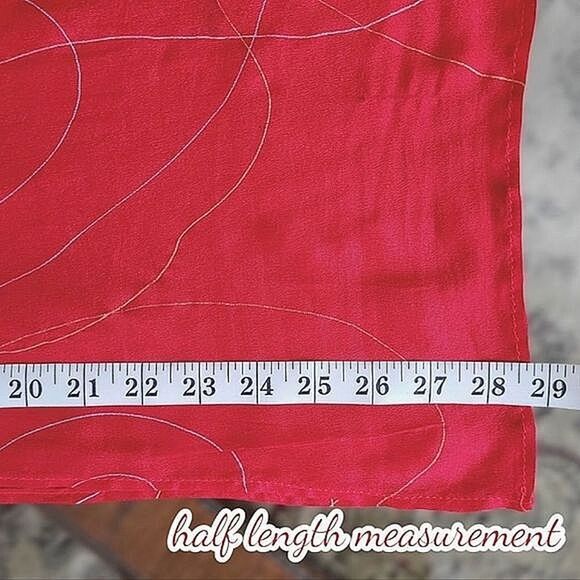 Vtg sheer crimson chiffon printed long scarf - Picture 2 of 7